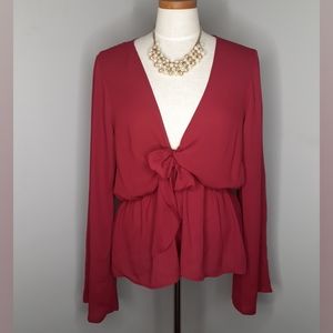 ⭐️2/$30 Bundle Deal Forever 21 Red Deep V Blouse Tie Front
